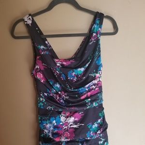 Silky dark blue floral dress from Express, size 4